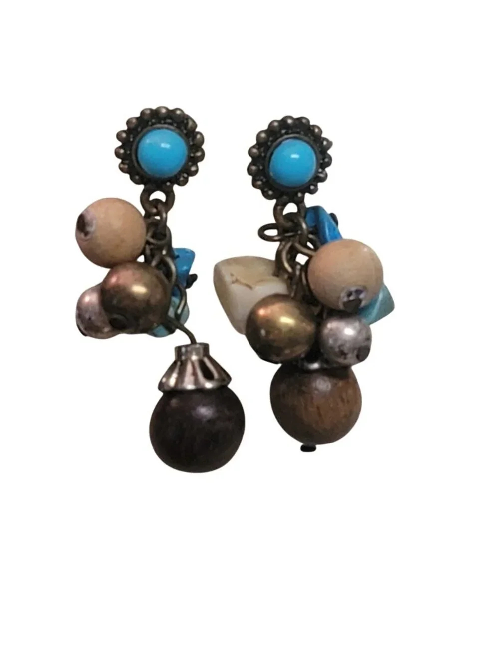 Vintage Boho Dangle Earrings With Beads & Turquoise Accents